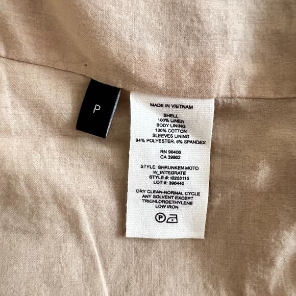 THEORY Women’s Linen Belted Shrunken Motorcycle Jacket - Beige. Size: XS - Picture 8 of 9